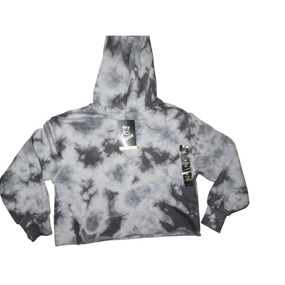 Tie Dye Art Class Grey & Black Long sleeve boys hooded sweatshirt medium 7/8 NWT